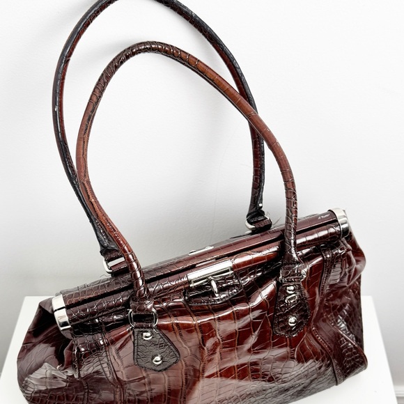 Oversized shoulder bag Crocodile-Embossed Brown Handbag - Picture 4 of 10